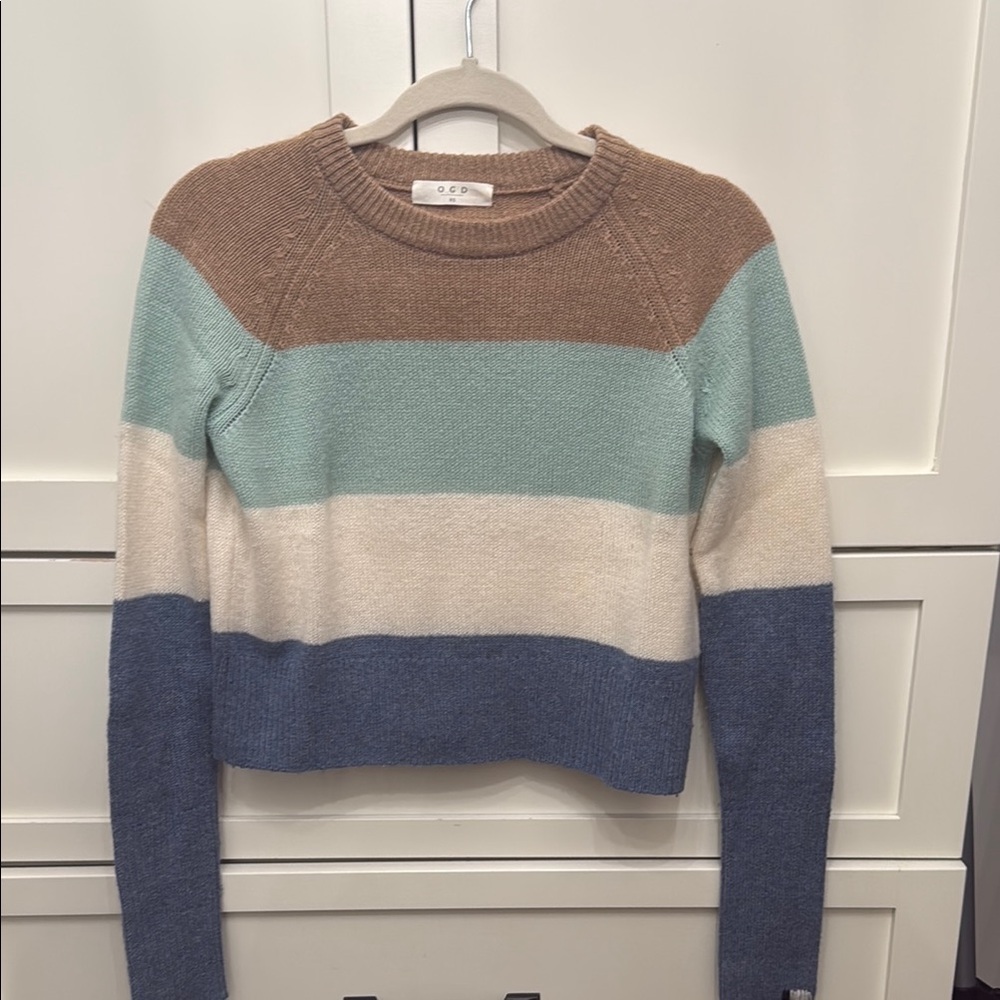 OCB Striped Crewneck Sweater in Brown, Mint, Cream & Blue
